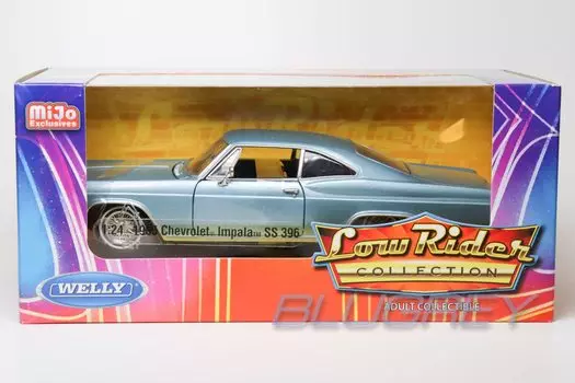 WELLY Low Rider Chevy Impala SS 396 1965 Light Blue Mijo Limited Low Rider Chevy Impala Mini Car 1/24