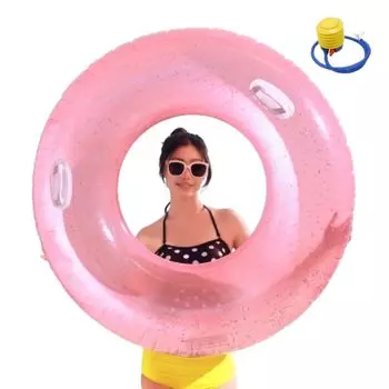Wemitas Adult 120mm x Large Float with Includes Repair Set Float, 100mm, Handle, Pink, Sparkly, Inflator, Tape, 3-Piece (Pink, 120mm)