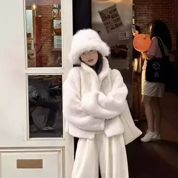 Wen Jiu 24 осень-зима темперамент универсальный квадратный меховой воротник стойка короткая теплая плюшевая куртка топ для женщин 8659 M