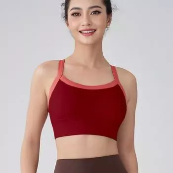 Wengjia Contrast Color High-Strength Fixed Cup Sports Intimates Women s Bubble Wrap One-Piece Back-Shaping Running Yoga Workout Vest Raspberry Red M