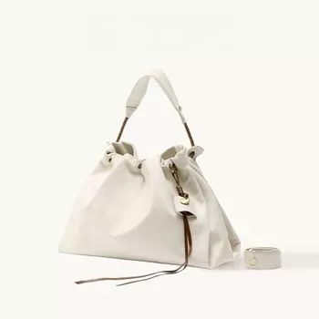 Wenqi Same Style Bena Cowhide Tote Bag Female 2025 New Arrival Large Capacity Garbage Bag Work Clothing Crossbody Stray Bag Medium Yu Mo Bai + Faun Brand Bag Hanging