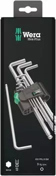 WERA Ball Point Hex Wrench Set with 073391 9-Piece Hex-Plus L-Shaped Holder,
