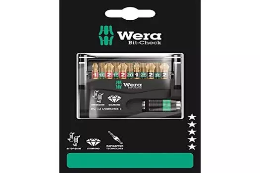 WERA Driver Bit and Holder Set with Case 12-Piece Diamond-Coated Bi-Torsion (136392)