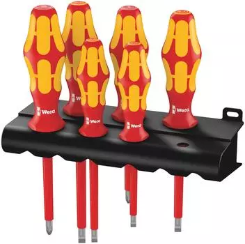 WERA Insulated Screwdriver Rack Insulated Blade that Can Work Even at 1000V 006145 6-Piece Set, Plus/Minus Included, Included,