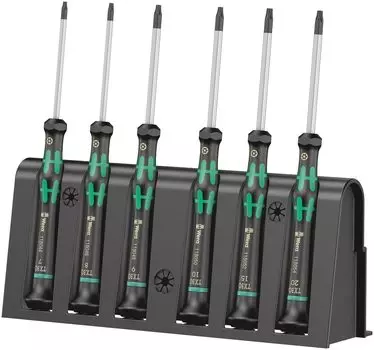 WERA Precision Phillips and Flathead Screwdriver Set with 118154 6-Piece Rack, чёрный