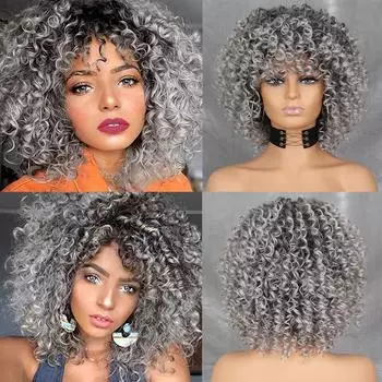 WERD вьющийся парик афро блондинки с челкой парики до плеч афро парики Kinkys синтетический вьющийся полный парик для чернокожих женщин 0906