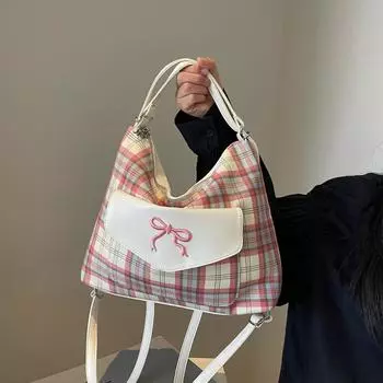 версия контрастная полосатая сумка-тоут для женщин лето новая мода академия стиль бант одно плечо сумка премиум