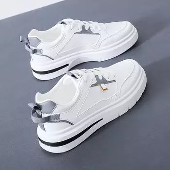 версия маленькие белые туфли женские на толстой подошве универсальные туфли для доски новые весенние туфли на толстой подошве женские туфли 35