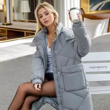 версия утолщенная хлебная одежда пуховая хлопковая утепленная одежда женская свободная зимняя куртка средняя и длинная куртка с наколенниками M белый