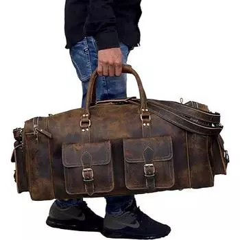 вещевые сумки для мужчин, кожаная дорожная сумка, ночная спортивная сумка для спортзала и выходного дня 32 in коричневый