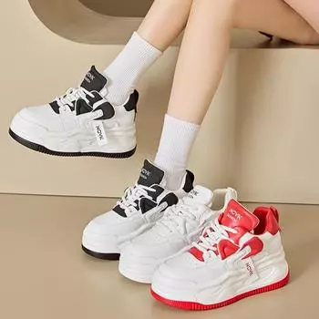 весенние новые женские туфли повседневные универсальные увеличивающие внутреннюю высоту маленькие белые туфли панда взрыв цвета толстая подошва папы обувь дети 34 чёрный