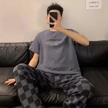 весна лето повседневная эластичная талия пижамы для мальчиков мужская пижама комплект полосатый короткий рукав пижама домашняя одежда одежда L
