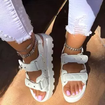 весна/лето женские новые уличные тапочки для отдыха на природе пляжные двухслойные кожаные толстые сандалии на плоской подошве 36