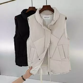 весна новый M-4XL пуховый хлопковый жилет женский носить с зимним женским иностранным стилем жилет женский M чёрный
