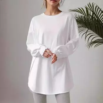 весна осень чистый хлопок O-образный вырез женские длинные футболки Harajuku однотонные нестандартные футболки большого размера белые топы уличная одежда S