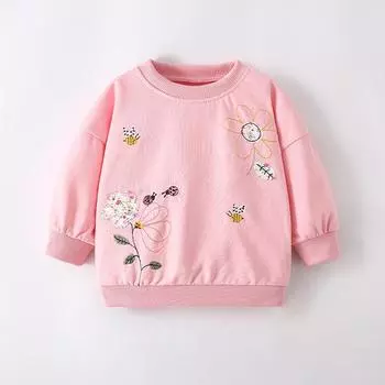 весна осень чистый хлопок вышитый цветок толстовка с капюшоном для девочки свитер Детская одежда футболки с длинным рукавом для девочек универсальные топы толстовки 2Y