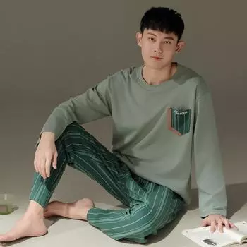 весна осень досуг эластичный пояс для мальчиков пижамы мужские пижамы комплект полосатый длинный рукав пижамы домашняя одежда одежда L