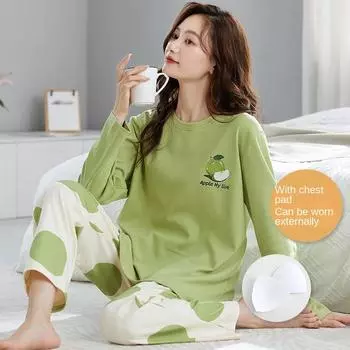 весна осень графический принт тонкий пижамы с грудью пижамные комплекты с длинным рукавом элегантные женские пижамы для отдыха домашняя пижама Mujer M