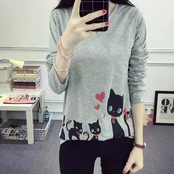 весна осень мода женские футболки милый мультяшный принт футболка Femme Harajuku повседневная свободная рубашка y2k верхняя одежда футболка женская уличная одежда M белый