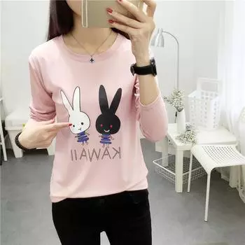 весна осень мода женские футболки милый мультяшный принт футболка Femme Harajuku повседневная тонкая рубашка y2k топы одежда футболка женская уличная одежда M чёрный