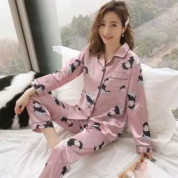 весна осень пижамный комплект с длинным рукавом женская пижама на пуговицах пижамные комплекты забавный мультяшный принт с брюками домашняя одежда женские пижамные костюмы M