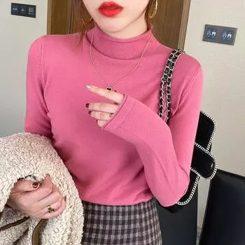 весна осень половина Водолазка низ Женский Кашемировый свитер Тонкий Мягкий Трикотажные Джемперы Пуловеры Однотонные Футболки Свитера Женские One Size