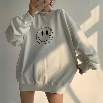 весна осень тонкие толстовки с капюшоном графический принт свободный свитшот женские пуловеры Harajuku повседневные свободные свитшоты с длинным рукавом y2k топ уличная одежда M белый