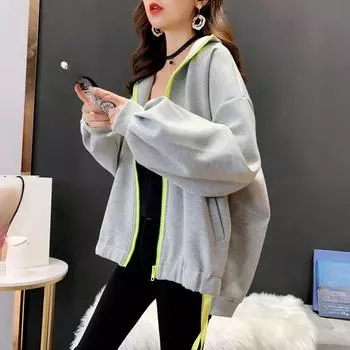 весна осень Женская толстовка с длинным рукавом нестандартные пальто толстовки большие размеры Топы на молнии однотонные спортивные куртки женская уличная одежда M