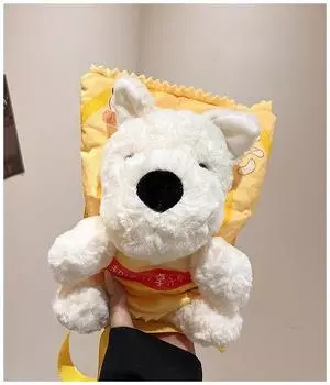 West Highland Cartoon White Terrier Plush Crossbody Bag Outdoor Shoulder Bag Yellow