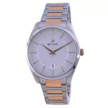 Westar Двухцветные кварцевые часы из нержавеющей стали с серебряным циферблатом 50213 SPN 607 Мужские часы серебряный