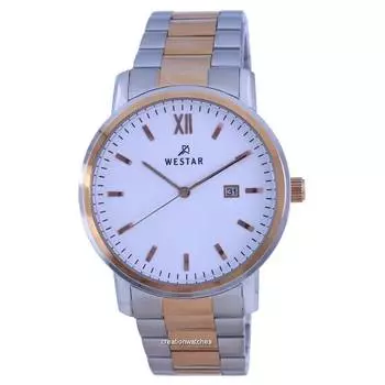 Westar Кварцевые мужские часы из нержавеющей стали с белым циферблатом и двухцветным 50245 SPN 601 белый