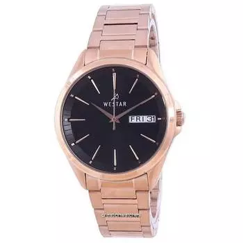 Westar Кварцевые мужские часы из нержавеющей стали с черным циферблатом цвета розового золота 50212 PPN 603 чёрный