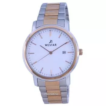 Westar Кварцевые мужские часы из нержавеющей стали с белым циферблатом и двухцветным 50243 SPN 601 белый