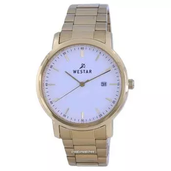 Westar Кварцевые мужские часы из нержавеющей стали с белым циферблатом золотого тона 50243 GPN 101 белый