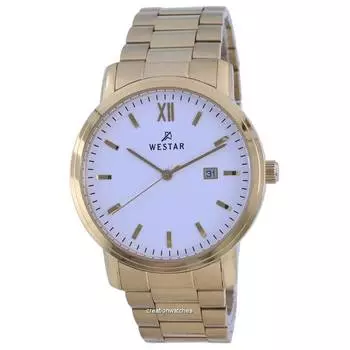 Westar Кварцевые мужские часы из нержавеющей стали с белым циферблатом золотого тона 50245 GPN 101 белый