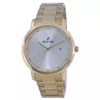 Westar Кварцевые мужские часы из нержавеющей стали с серебряным циферблатом золотого тона 50243 GPN 102 серебряный