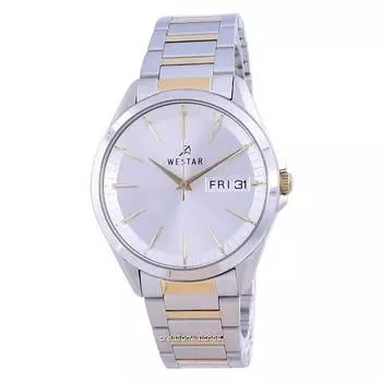 Westar Кварцевые мужские часы с двухцветным серебряным циферблатом из нержавеющей стали 50212 CBN 107 серебряный