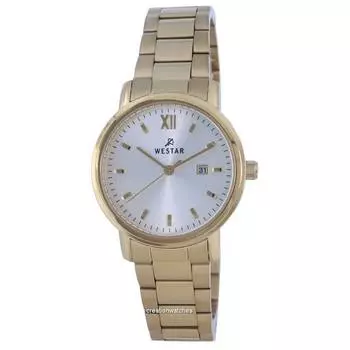 Westar Кварцевые женские часы из нержавеющей стали с серебряным циферблатом золотого тона 40245 GPN 102 серебряный