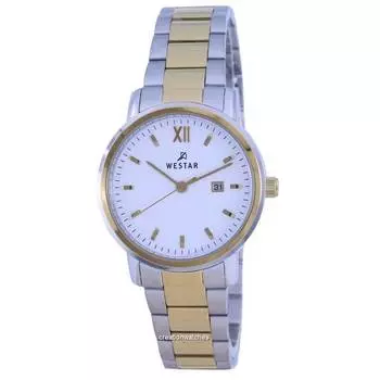 Westar Кварцевые женские часы с двухцветным циферблатом из нержавеющей стали 40245 CBN 101 с белым циферблатом белый