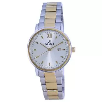 Westar Кварцевые женские часы с двухцветным серебряным циферблатом из нержавеющей стали 40245 CBN 102 серебряный