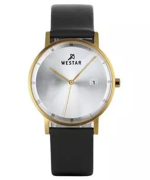 Westar Profile Черный кожаный ремешок Кварцевые мужские часы с серебряным циферблатом 50221GPN107
