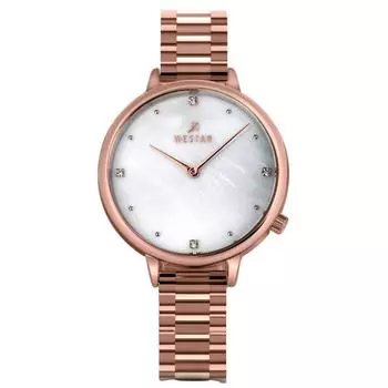 Westar Zing Crystal Accents Цвет розового золота Нержавеющая сталь Белый перламутровый циферблат Кварцевые женские часы 00135PPN611