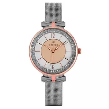 Westar Zing Crystal Accents Нержавеющая сталь Сетка Золотой и серебряный циферблат Кварцевые женские часы 00130SPN601