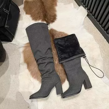 Western cowboy boots women s 2024 new fashion pleated piled boots small men wear knight boots fashion boots tide 35