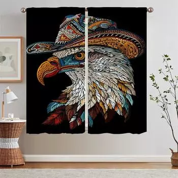 Вестерн Ковбой Орел Вышивка Розовые Шторы для Гостиной Спальня Шторы 2 Части Бисерные Шторы Подхваты Тюль на Кухне W50xH70cmx2pcs-CL