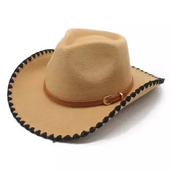 Western Cowboy Hat Woolen Felt Top Hat Jazz Hat Lock Lace Hat M56-58cm красный