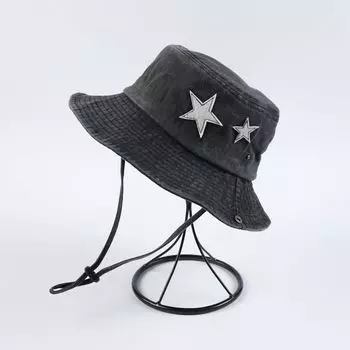 Western Denim Wind Alpine Cap XINGX Washed Old Sun Hat Retro Outdoor Fishing Cap All Year Round Vacation Bucket Hat Black M(56-58cm)