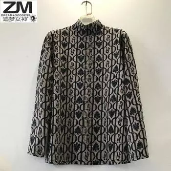 Western Style 130.00kg Plus Size Ladies Loose Long Sleeve Top Coat Grey Spade Diamond Half High Collar 382 6XL