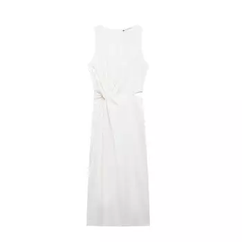 Western Style 2024 Autumn New Women clothes Slim fit Open Design Midi Dress 9611459 White XS