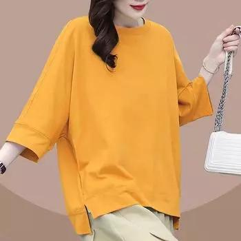 Western Style Leisure Plus Size Ladies Slim-Fit Younger Two-Piece Set Top 5036Y Orange Tops 3XL